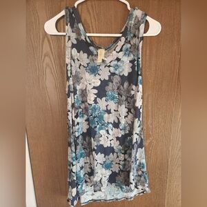 LARA Blue and White Floral Tank Top